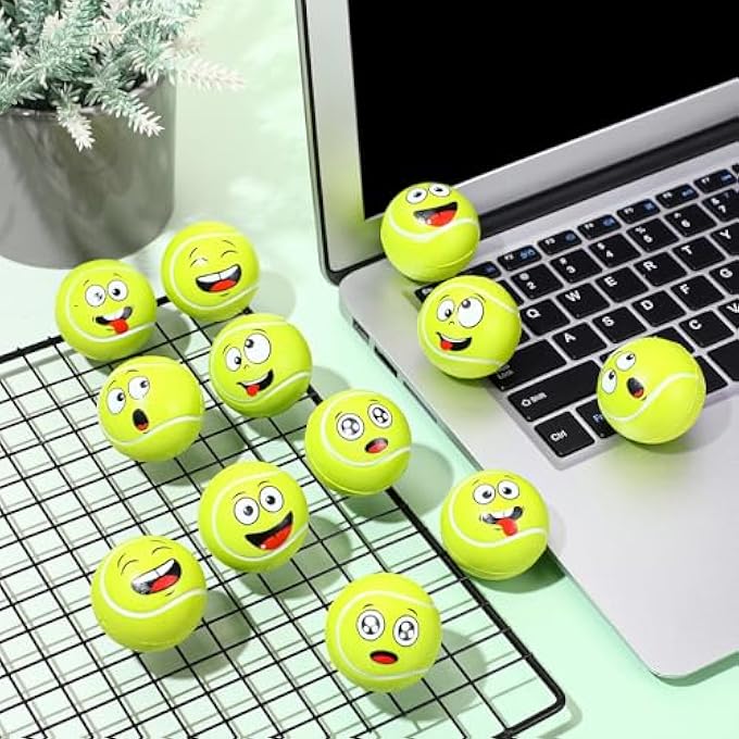 Arrowbash 12 Pcs Mini Face Stress Balls for Boys Girls Sport Funny Face Squeeze Foam Balls for Stress and Anxiety Relief for Party Favors Birthday Gift Decoration(Tennis) - Image 5