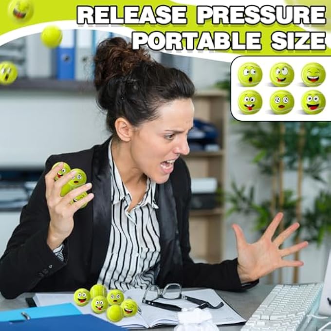 Arrowbash 12 Pcs Mini Face Stress Balls for Boys Girls Sport Funny Face Squeeze Foam Balls for Stress and Anxiety Relief for Party Favors Birthday Gift Decoration(Tennis) - Image 4