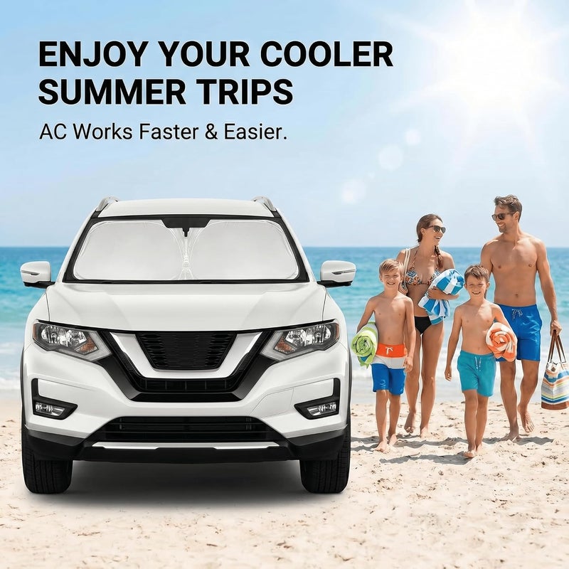 AuyNeas for Nissan Rogue 2014-2020 Windshield Sun Shade Front Window Shade Custom Fit Rogue Accessories Sun Visor Foldable Shade Blocks UV Rays Summer Must Have Car Accessories - Image 4