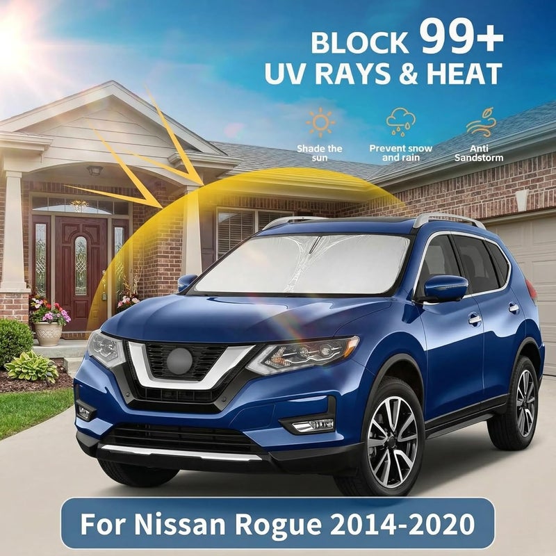 AuyNeas for Nissan Rogue 2014-2020 Windshield Sun Shade Front Window Shade Custom Fit Rogue Accessories Sun Visor Foldable Shade Blocks UV Rays Summer Must Have Car Accessories - Image 2