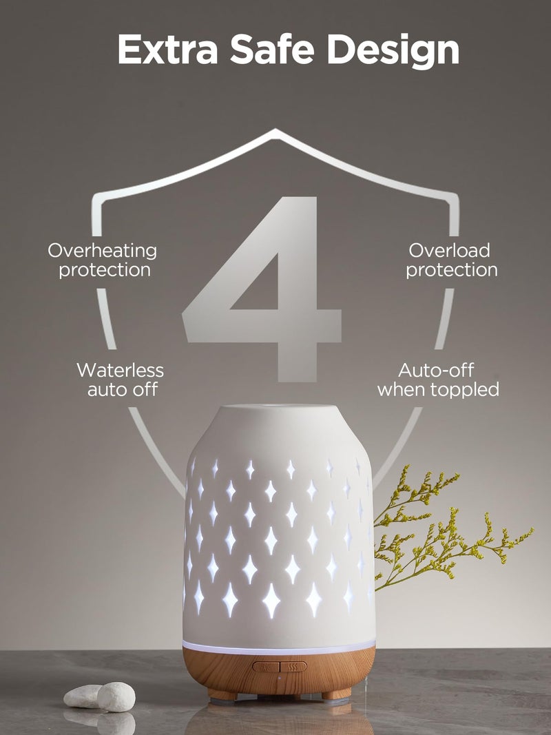 InnoGear Aromatherapy Diffuser, 150ml Ceramic Diffuser Ultrasonic Humidifier Cool Mist Essential Oil Diffusers for Home Air Diffuser with 2 Mist Modes Waterless Auto Off, White - Image 5