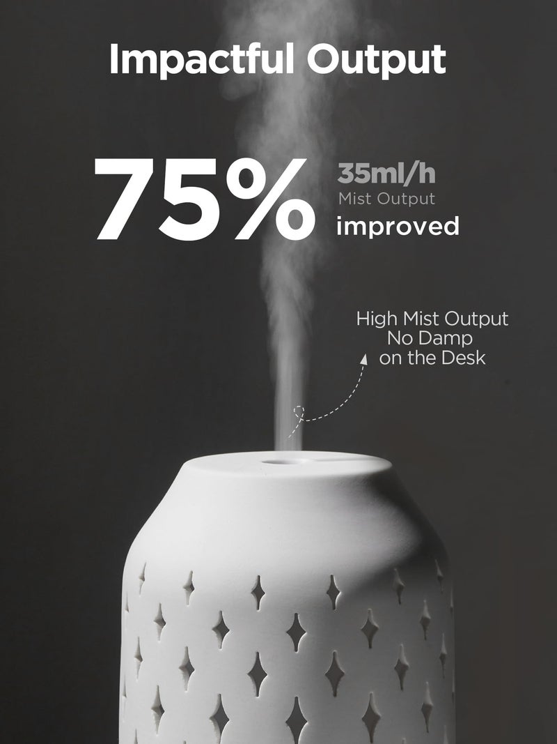 InnoGear Aromatherapy Diffuser, 150ml Ceramic Diffuser Ultrasonic Humidifier Cool Mist Essential Oil Diffusers for Home Air Diffuser with 2 Mist Modes Waterless Auto Off, White - Image 3