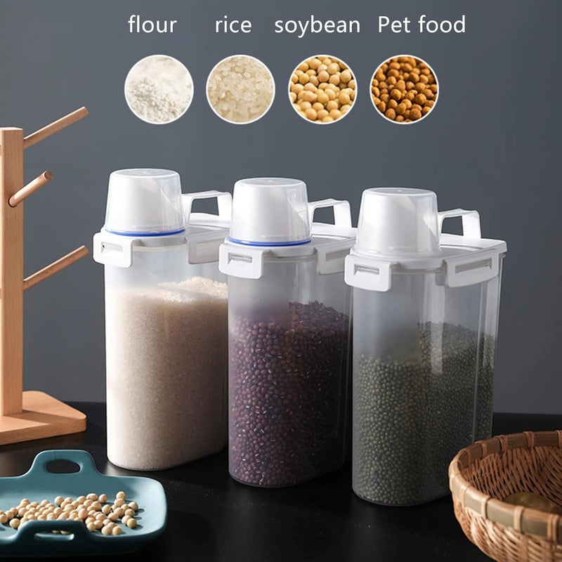 jioko 5.5 Lbs Rice Airtight Dry Food Storage Container Set of 4, Rice Storage Bin Cereal Containers Dispenser, Thicken Plastic Clear Food Storage Box with Pouring Spout, Measring Cup for Grain, Flour Snacks - Image 5