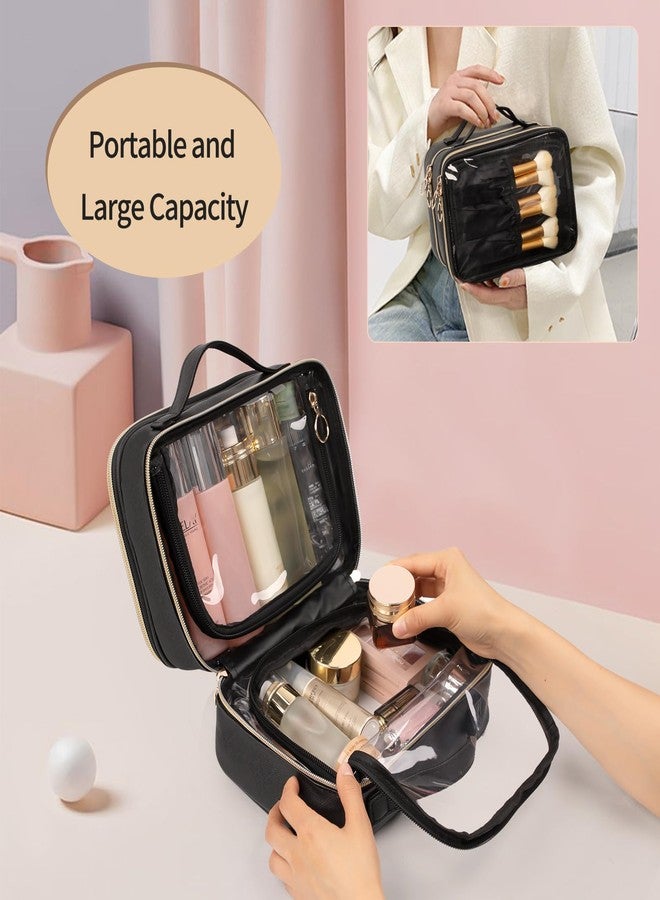 OCHEAL Makeup Bag, Double Layer Clear Make up Bag Organizer, Large Capacity Cosmetic Bag for Women Travel Beauty Essentials,Multiple Compartments Makeup Case Zipper Pouch -Clear - Image 5