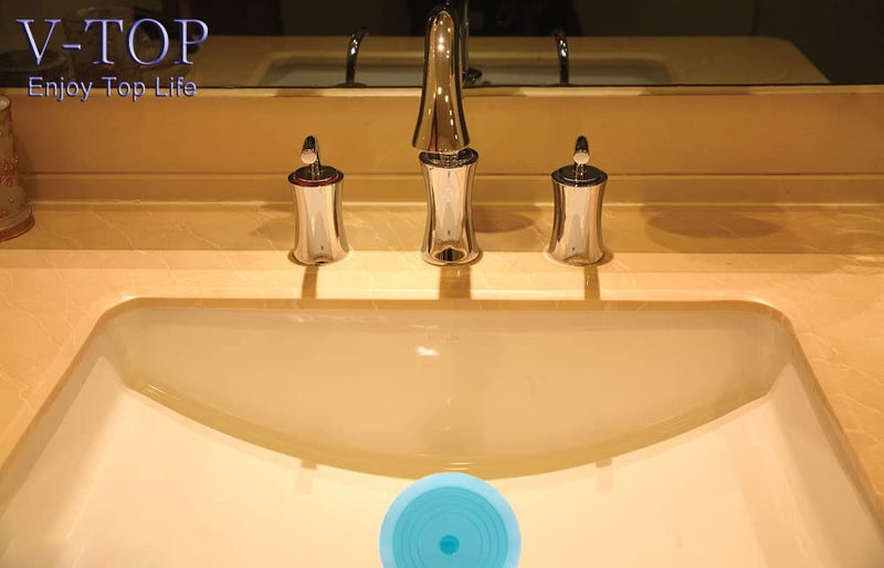 V-TOP Tub Stopper 2 Pack, 6 inches Large Silicone Drain Plug Hair Stopper Flat Suction Cover for Kitchen Bathroom and Laundry (Blue Transparent) - Image 4