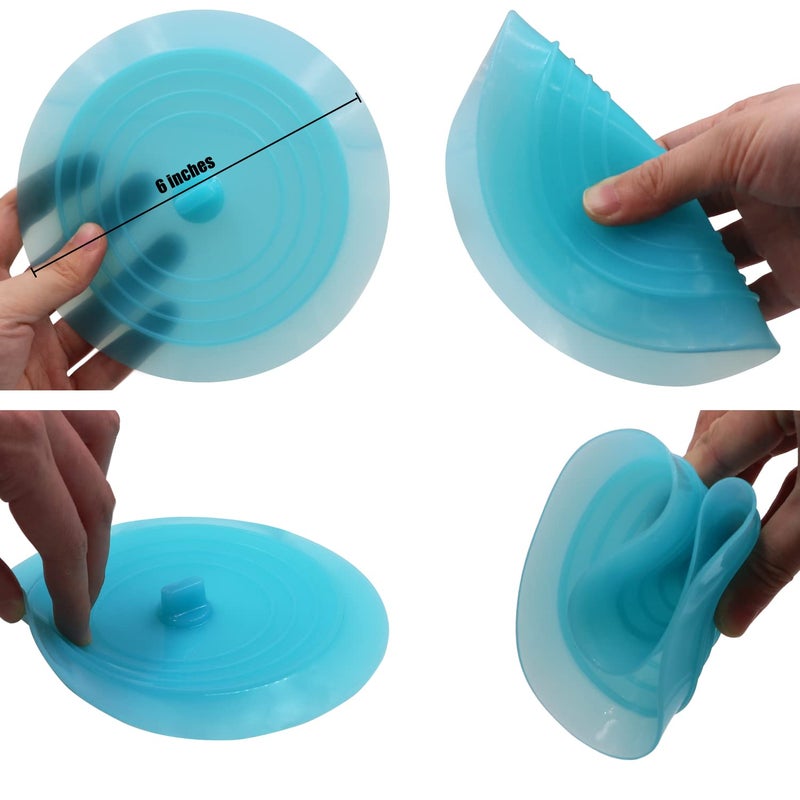 V-TOP Tub Stopper 2 Pack, 6 inches Large Silicone Drain Plug Hair Stopper Flat Suction Cover for Kitchen Bathroom and Laundry (Blue Transparent) - Image 5