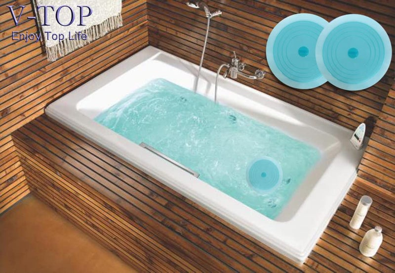 V-TOP Tub Stopper 2 Pack, 6 inches Large Silicone Drain Plug Hair Stopper Flat Suction Cover for Kitchen Bathroom and Laundry (Blue Transparent) - Image 3