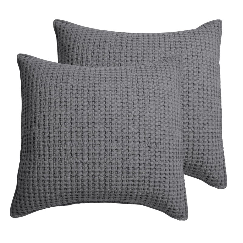 Levtex Home  Mills Waffle  Euro Sham Set of Two  Charcoal  Sham Size 26x26in No Insert