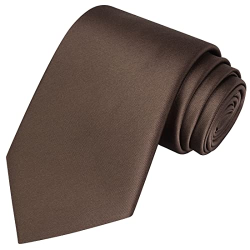 KissTies Mens Truffle Brown Tie Chocolate Solid Satin Necktie + Gift Box - Image 1