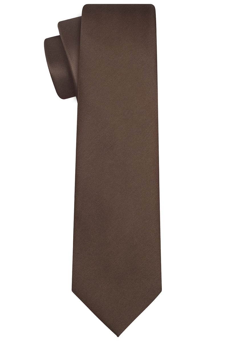 KissTies Mens Truffle Brown Tie Chocolate Solid Satin Necktie + Gift Box - Image 2