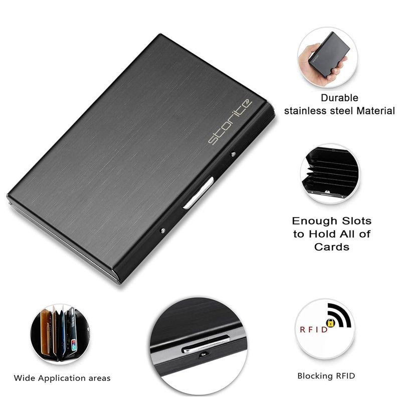 Storite حافظة بطاقات معدنية محمية من RFID بسعة 10 بطاقات للرجال والنساء (10 سم × 7.5 سم × 1.8 سم) - Image 3