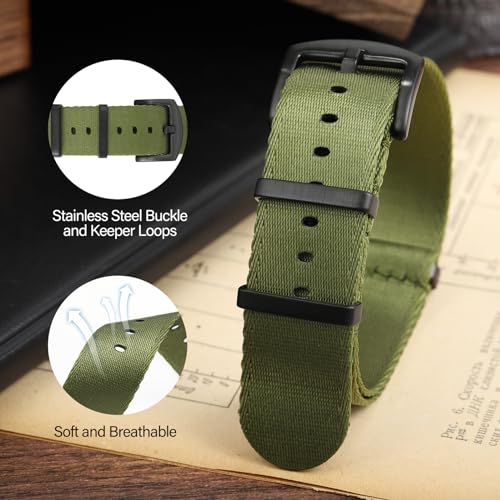 watchdives Nylon Watch Band 18mm 20mm 22mm Multicolor Replacement Watch Straps for Men Women (Black/Army Green, 20mm) - Image 2