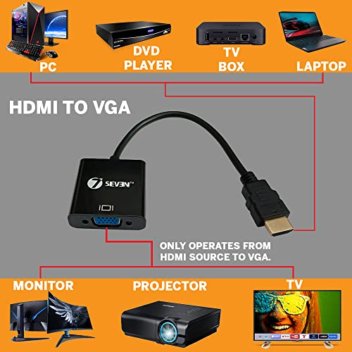 7-Seven 7SEVEN® HDMI to VGA Converter, Gold-Plated HDMI to VGA Adapter (Male to Female) for Computer, Desktop, Laptop, PC, Monitor, Projector, HDTV, Chromebook, Raspberry Pi, Roku, Xbox and More - Black - Image 3