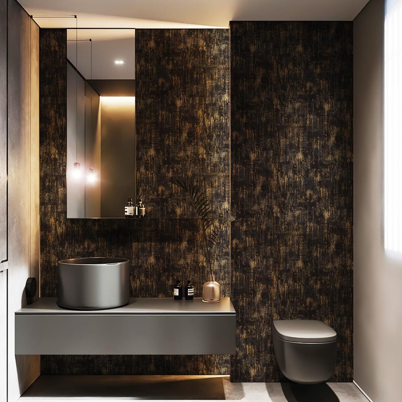 JiffDiff Vintage Metallic Peel and Stick Wallpaper Self Adhesive Industrial Metallic Concrete Wall Paper Modern Stick on Wallpaper Contact Paper(17.3" x 120" Black Gold) - Image 3