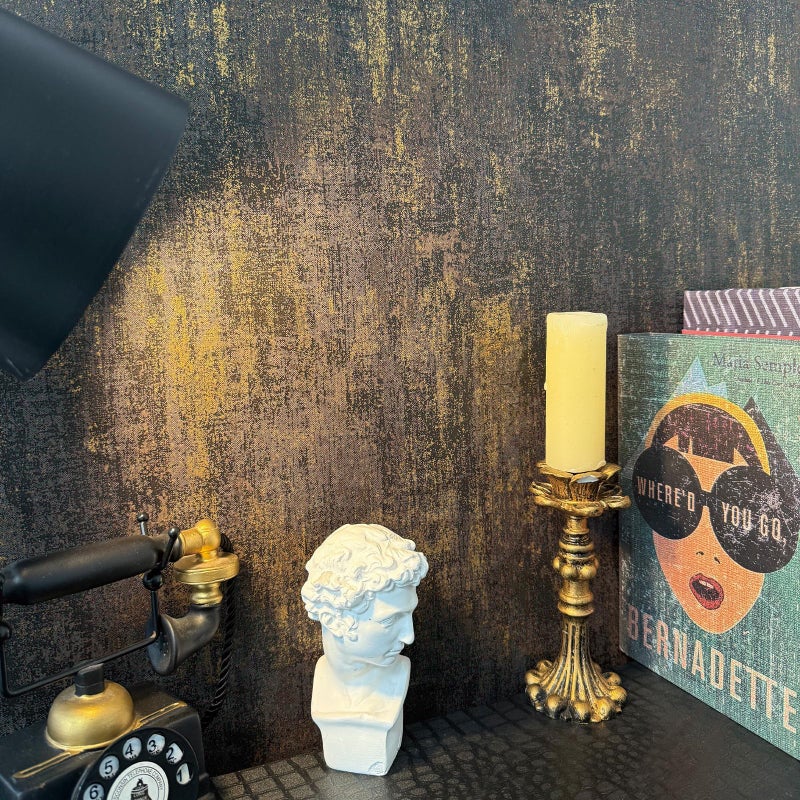 JiffDiff Vintage Metallic Peel and Stick Wallpaper Self Adhesive Industrial Metallic Concrete Wall Paper Modern Stick on Wallpaper Contact Paper(17.3" x 120" Black Gold) - Image 2