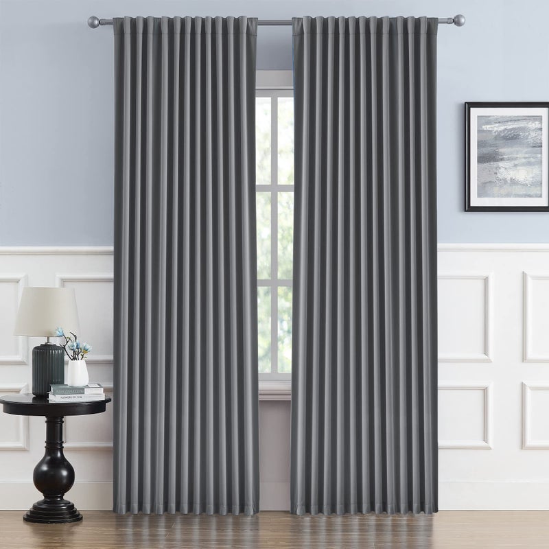 DUALIFE Sliding Door Blinds Patio Door Curtains 2 Panels Extra Wide Privacy DrapesDraperies for Loft Guestroom 70 Inch Width by 84 Inch Length Back Tab and Rod Pocke Grey