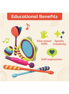 B. Toys - Muscical Drum- 7 Instruments Toy Drum Kit- Drumroll Please- Musical Toys For Kids 18 Months + (7-Pcs)  - Image 5