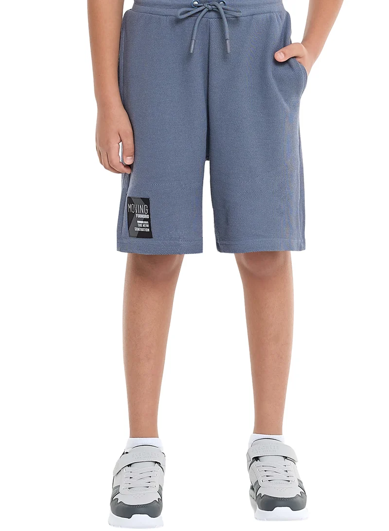 victor and jane Victor and Jane Boys' Cord Set – Dark Blue T-Shirt and Shorts Outfit with Label Detail