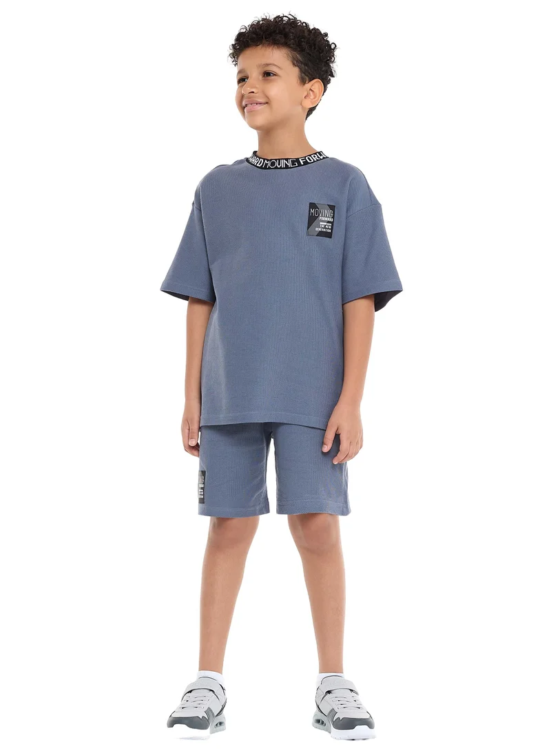victor and jane Victor and Jane Boys' Cord Set – Dark Blue T-Shirt and Shorts Outfit with Label Detail