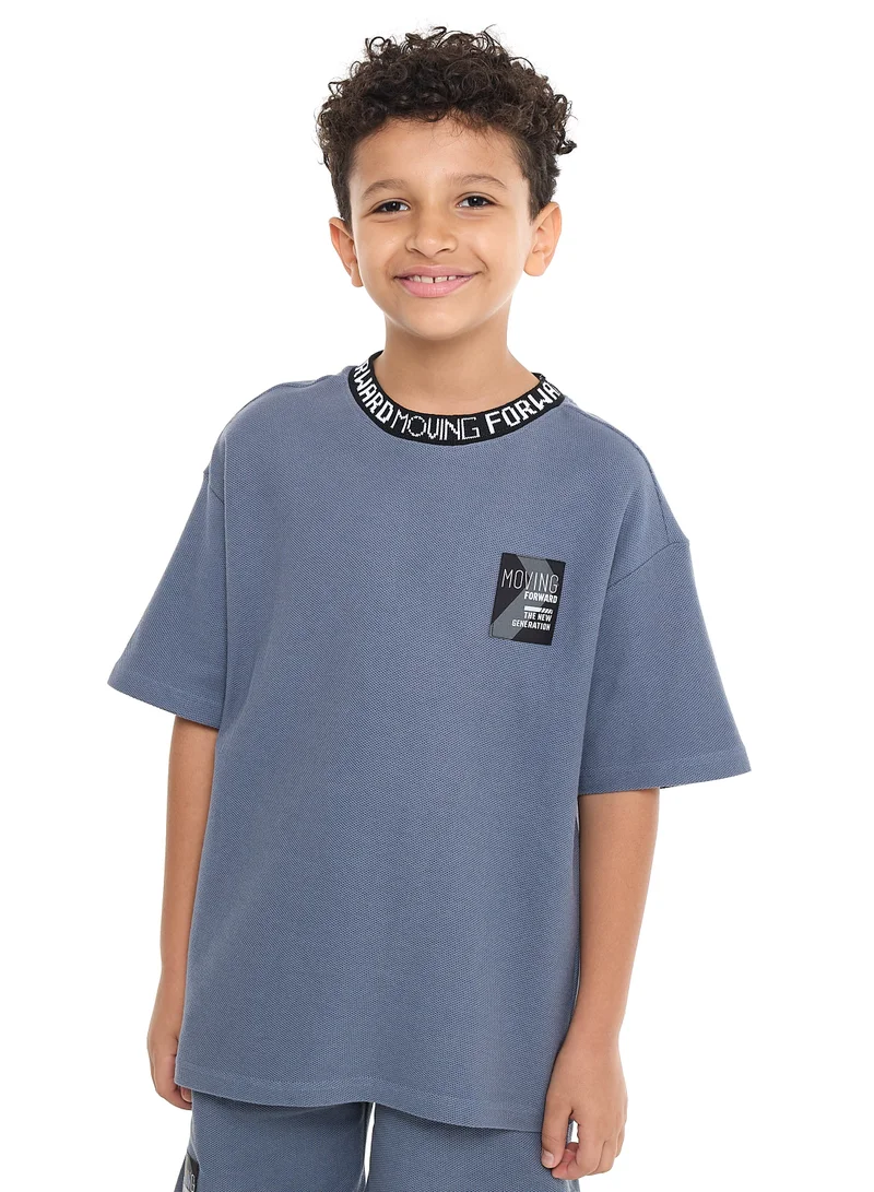 victor and jane Victor and Jane Boys' Cord Set – Dark Blue T-Shirt and Shorts Outfit with Label Detail