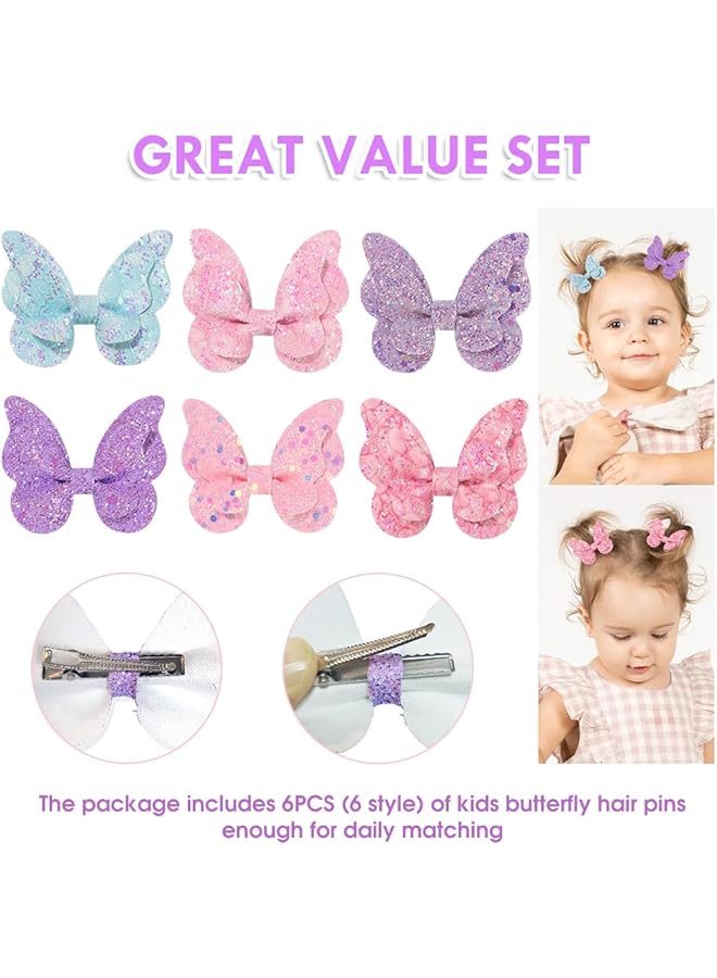 Hannea Hair Clips For Girls Kids 6Pcs Set Glitter Butterfly Baby Hair Clips Color Sequin Hair Bows Barrettes Non Slip Hair Accessories For Baby Girls Toddlers Children - Image 3