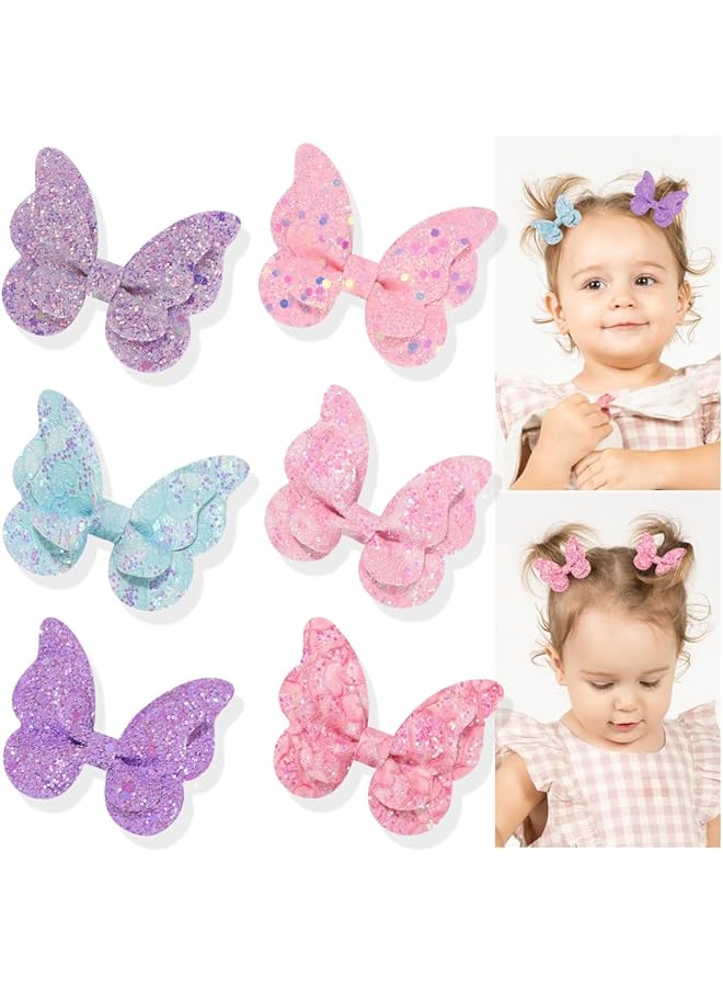 Hannea Hair Clips For Girls Kids 6Pcs Set Glitter Butterfly Baby Hair Clips Color Sequin Hair Bows Barrettes Non Slip Hair Accessories For Baby Girls Toddlers Children - Image 1