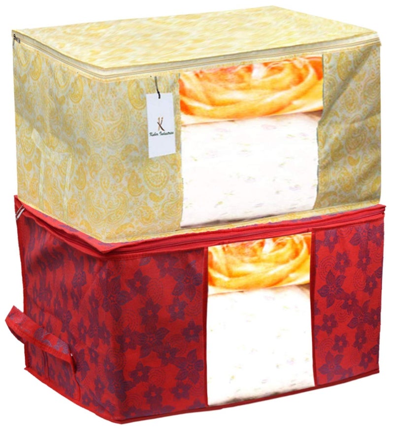 Kuber Industries Kuber Industries Metallic Printed Non Woven Fabric Underbed Storage Bag Cloth Organiser Blanket Cover with Transparent Window Gold and Red Standard CTKTC41064 2 Piece  - Image 1