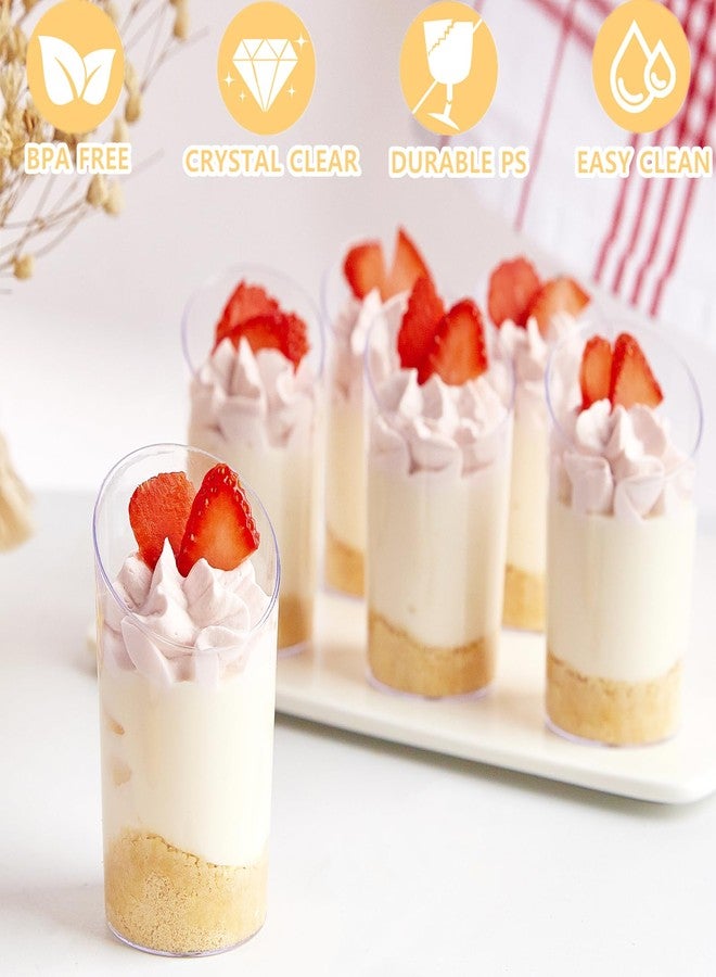 TOFLEN 100 Pack Mini Dessert Cups with Spoons, 2.2 oz Round Plastic Dessert Shooter Cups Slanted Appetizer Cups for Party Serving Jello Parfait Triffle - Image 3