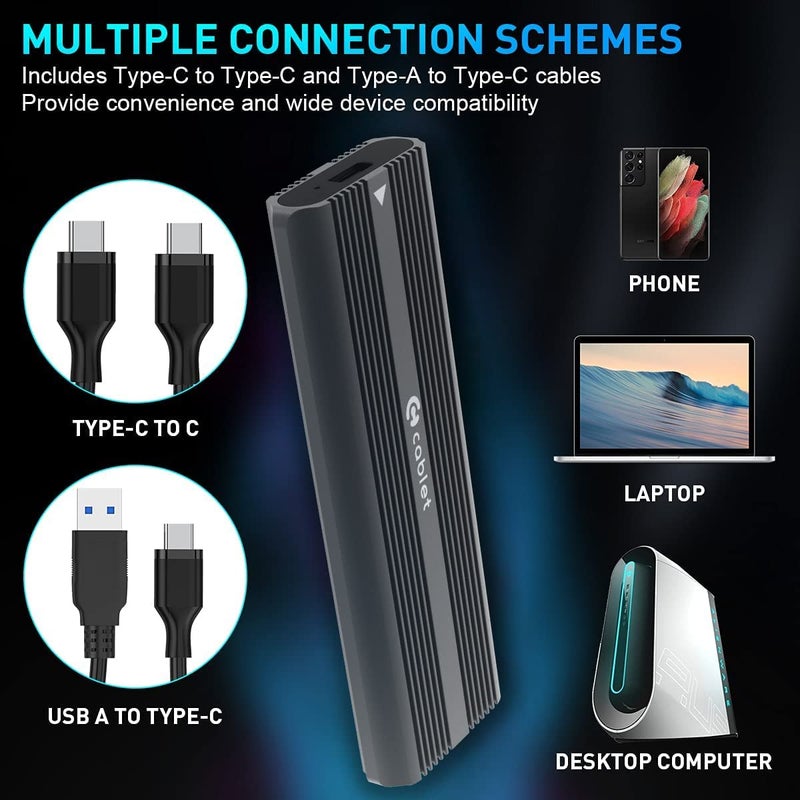 Cablet M.2 NVMe SSD Enclosure USB 3.1 Gen2 10Gbps for 2230/2242/2260/2280 M-Key PCIe SSD, Supports UASP Max 2TB, Tool Free Design (SSD Not Included) - Image 4