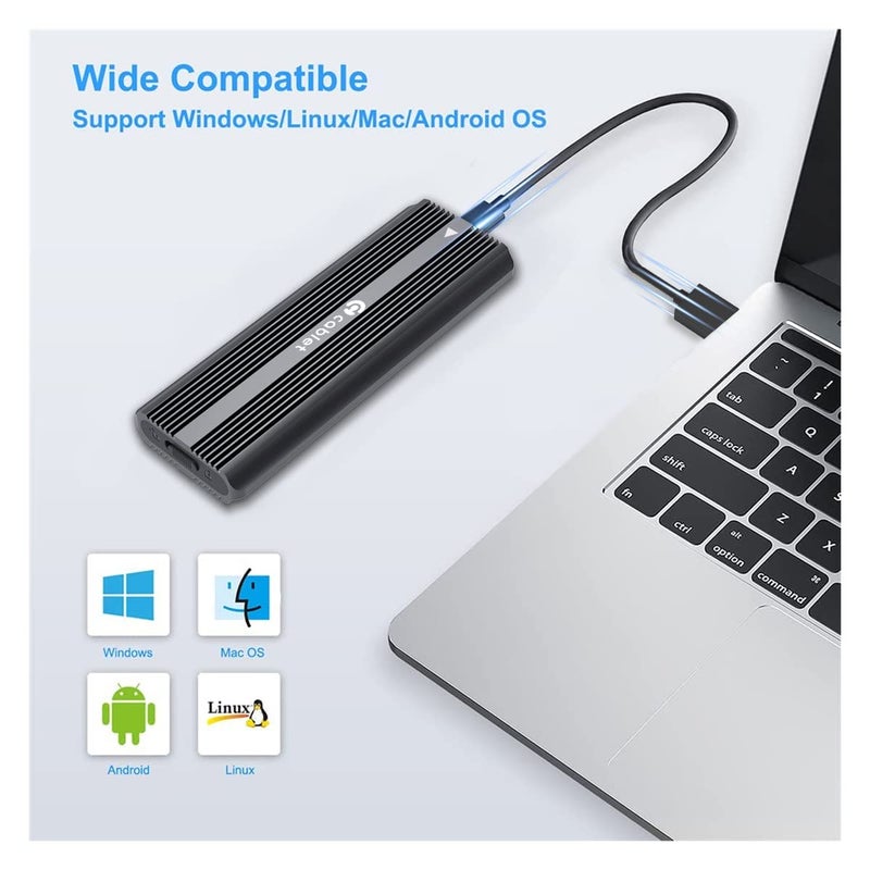 Cablet M.2 NVMe SSD Enclosure USB 3.1 Gen2 10Gbps for 2230/2242/2260/2280 M-Key PCIe SSD, Supports UASP Max 2TB, Tool Free Design (SSD Not Included) - Image 2