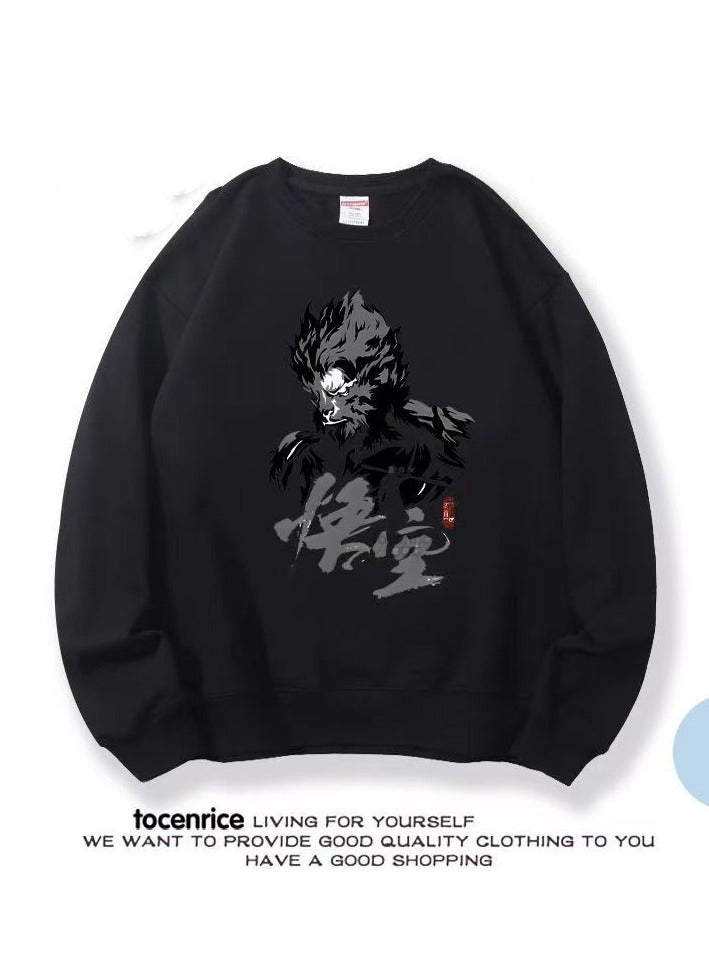MQD Black Mythical Loose Round Neck Hoodie 