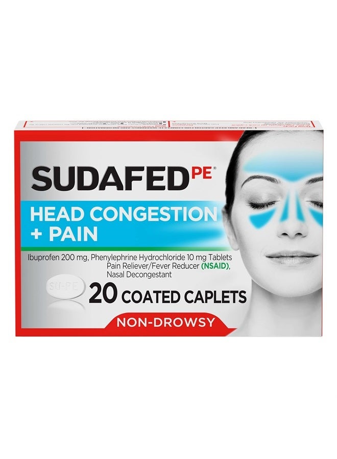 Sudafed PE Head Congestion + Pain Relief Caplets Ibuprofen Phenylephrine HCl, 20 Count - Image 1