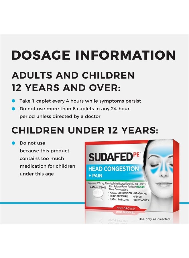 Sudafed PE Head Congestion + Pain Relief Caplets Ibuprofen Phenylephrine HCl, 20 Count - Image 4