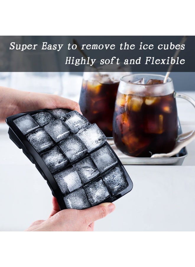 كيبي عبوتان من صواني مكعبات الثلج مع أغطية (تشمل ملقط ثلج من الستانلس ستيل)، قوالب سيليكون لمكعبات الثلج مرنة وقابلة لإعادة الاستخدام وخالية من الـ BPA، قابلة للتكديس ومناسبة للفريزر والويسكي والشوكولاتة وطعام الأطفال والعصير، باللون الأسود - Image 3