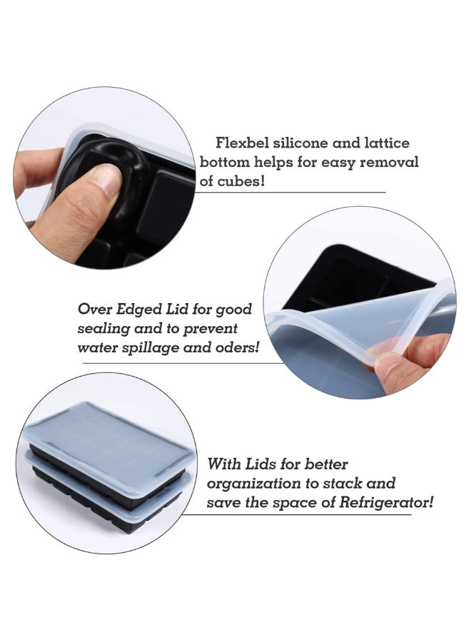 كيبي عبوتان من صواني مكعبات الثلج مع أغطية (تشمل ملقط ثلج من الستانلس ستيل)، قوالب سيليكون لمكعبات الثلج مرنة وقابلة لإعادة الاستخدام وخالية من الـ BPA، قابلة للتكديس ومناسبة للفريزر والويسكي والشوكولاتة وطعام الأطفال والعصير، باللون الأسود - Image 4