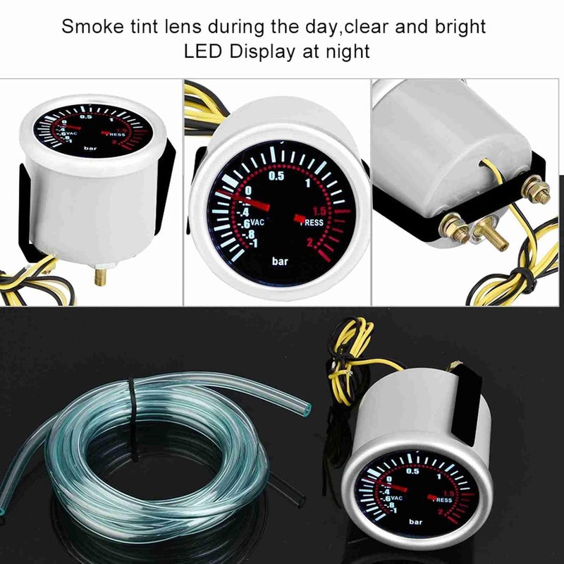 2 Inch Universal 12V LED Digital Turbo Boost PSI Gauge Meter, High Accuracy Boost Gauge with Smoke Tint Lens for Car Dashboard, Includes PVC Hose and T - Fitting - Image 4
