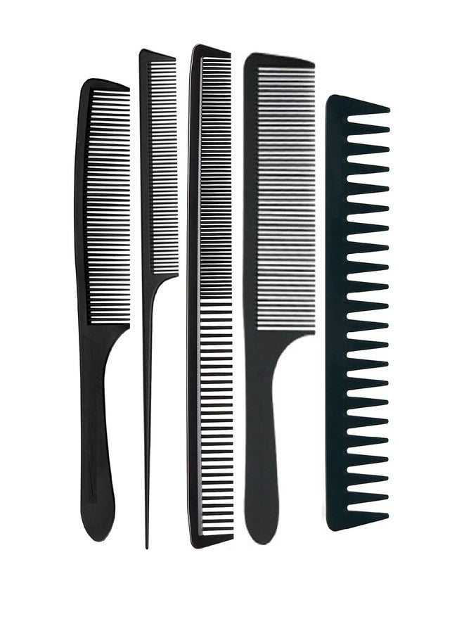 E-DUNIA Five Items Wide tooth comb, rat tail comb for parting, teasing, styling, and detangling, and an anti-static, heat-resistant, professional styling comb set made of carbon fiber for men and women - Image 1