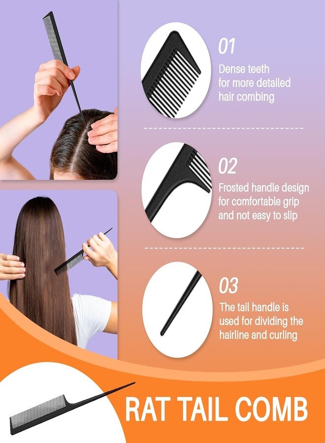 E-DUNIA Five Items Wide tooth comb, rat tail comb for parting, teasing, styling, and detangling, and an anti-static, heat-resistant, professional styling comb set made of carbon fiber for men and women - Image 4