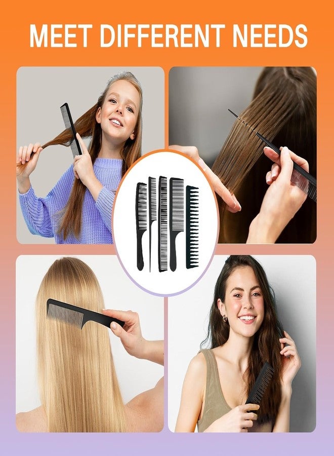 E-DUNIA Five Items Wide tooth comb, rat tail comb for parting, teasing, styling, and detangling, and an anti-static, heat-resistant, professional styling comb set made of carbon fiber for men and women - Image 2