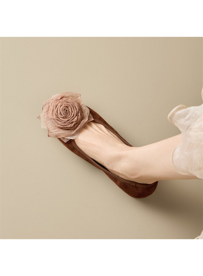 15MINS Rose Flower Shallow Opening Flats 2026 Spring New Retro Suede Pumps - Image 5