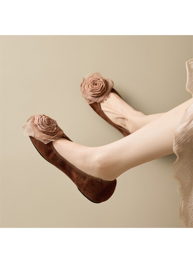 15MINS Rose Flower Shallow Opening Flats 2026 Spring New Retro Suede Pumps - Image 3
