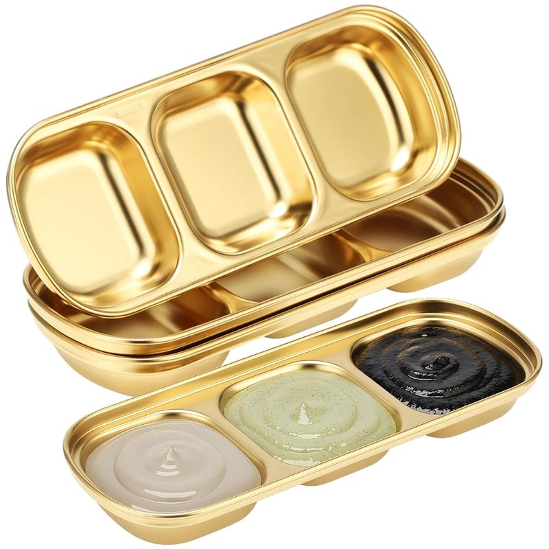 4 Pcs Gold Polished Stainless Steel 3 Compartment Trays, Esthetician Salon Supply, 3.1 X 8.1 In Face Mud Tray - Image 1