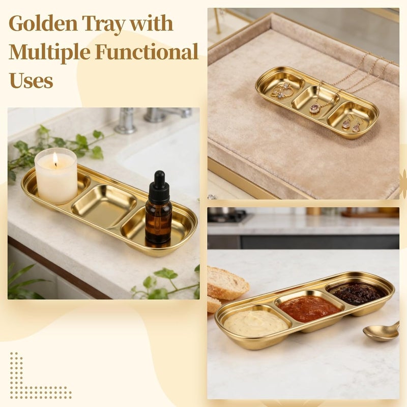 4 Pcs Gold Polished Stainless Steel 3 Compartment Trays, Esthetician Salon Supply, 3.1 X 8.1 In Face Mud Tray - Image 5