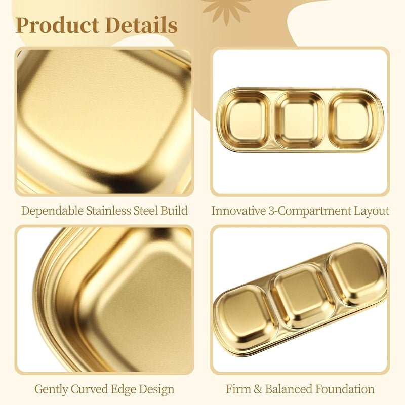 4 Pcs Gold Polished Stainless Steel 3 Compartment Trays, Esthetician Salon Supply, 3.1 X 8.1 In Face Mud Tray - Image 2