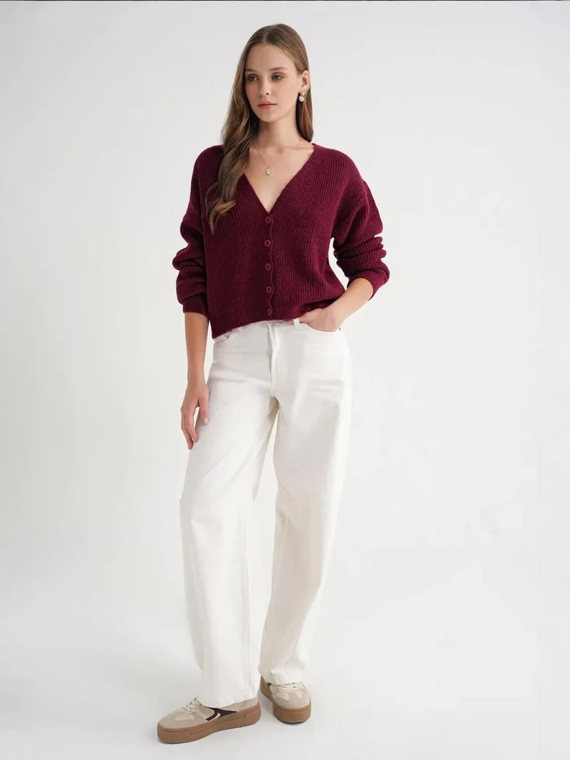 MixRay Mixray Textured V-Neck Button Cardigan