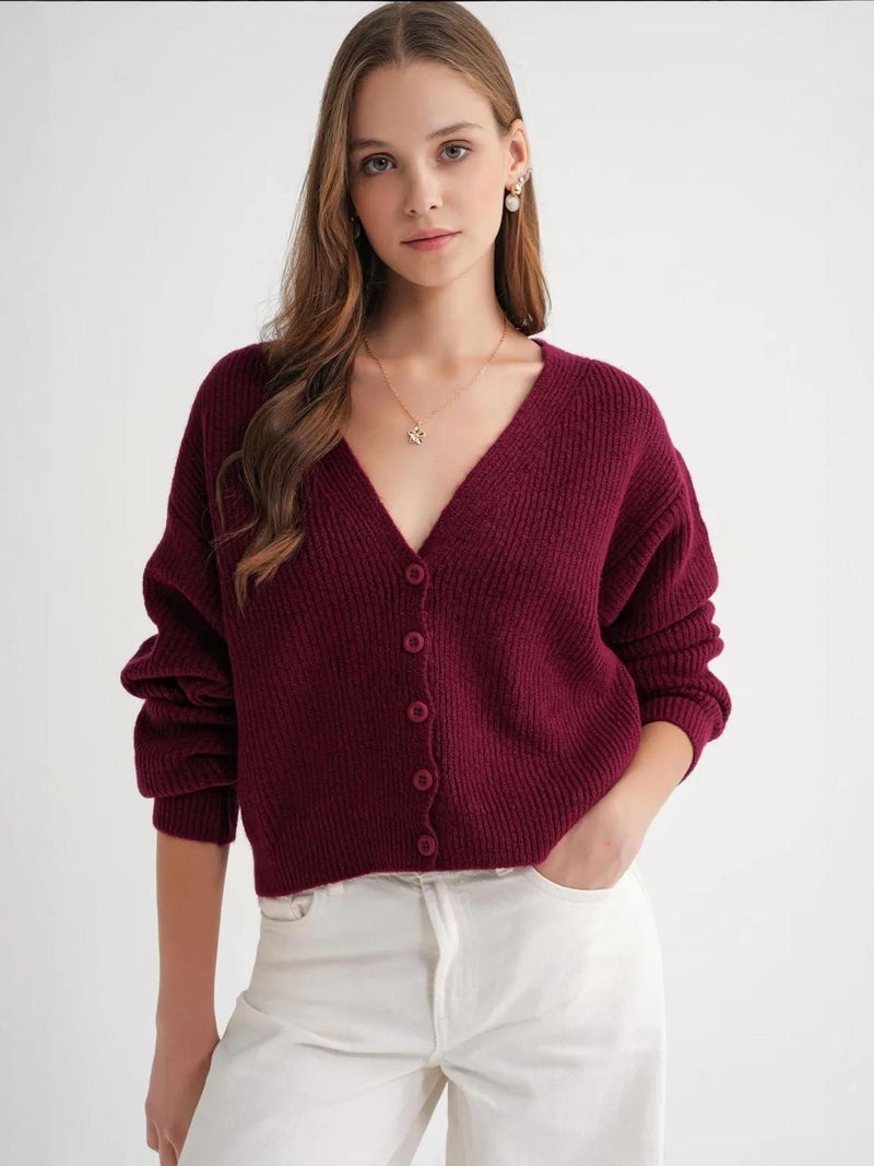 Mixray Textured V-Neck Button Cardigan - Image 3