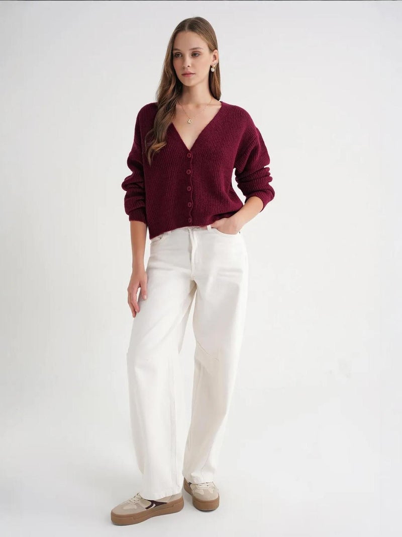 Mixray Textured V-Neck Button Cardigan - Image 2