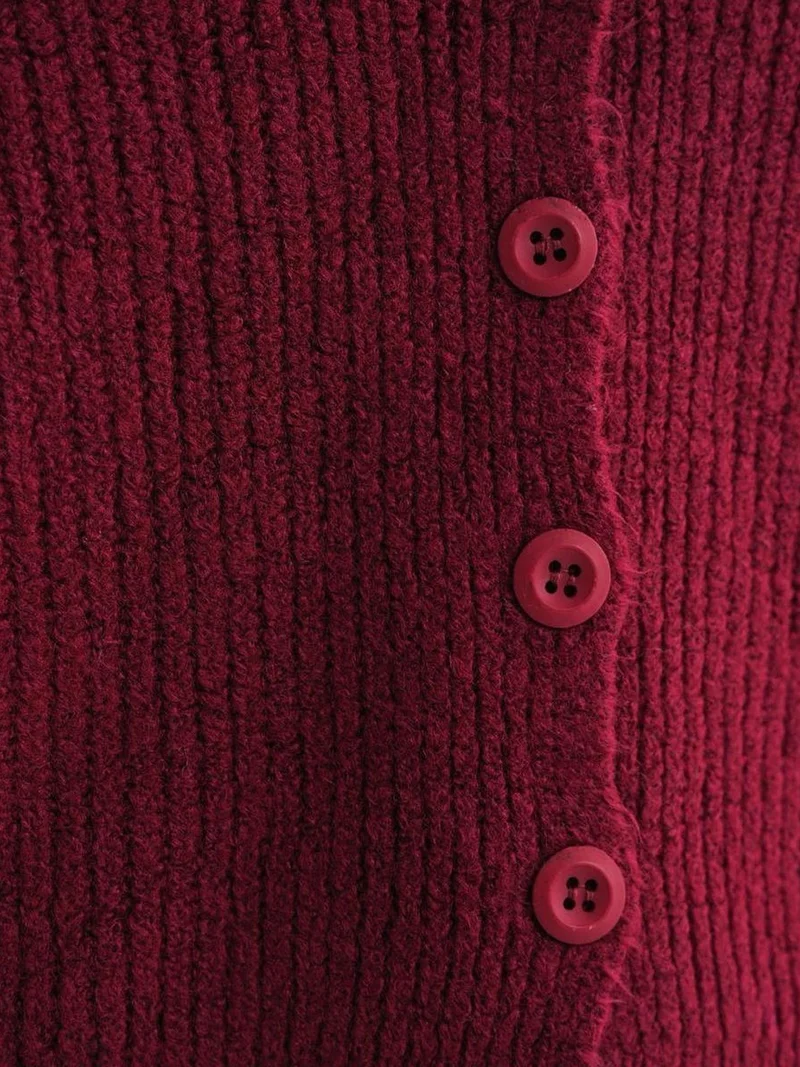 Mixray Burgundy Red Mixray Textured V-Neck Button Cardigan for Women | Best Price UAE