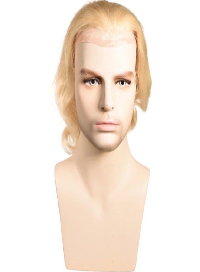 Voloria 12" Long Hair Men's Toupee Loose Wave 100% Virgin Human Hair Replacement System for Men 10"x8" Base Size #613 Blonde Color - Image 3