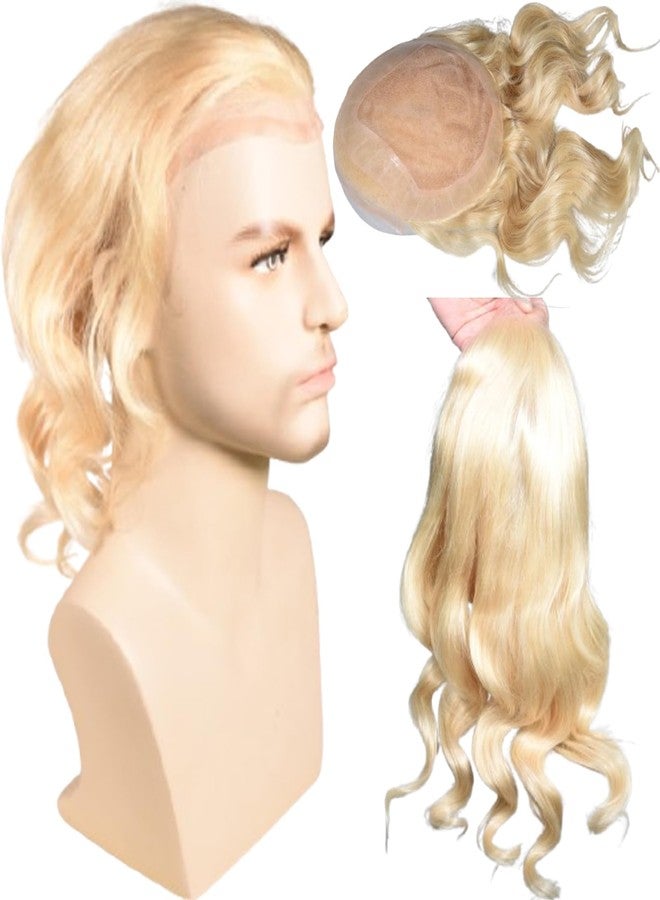 Voloria 12" Long Hair Men's Toupee Loose Wave 100% Virgin Human Hair Replacement System for Men 10"x8" Base Size #613 Blonde Color - Image 1